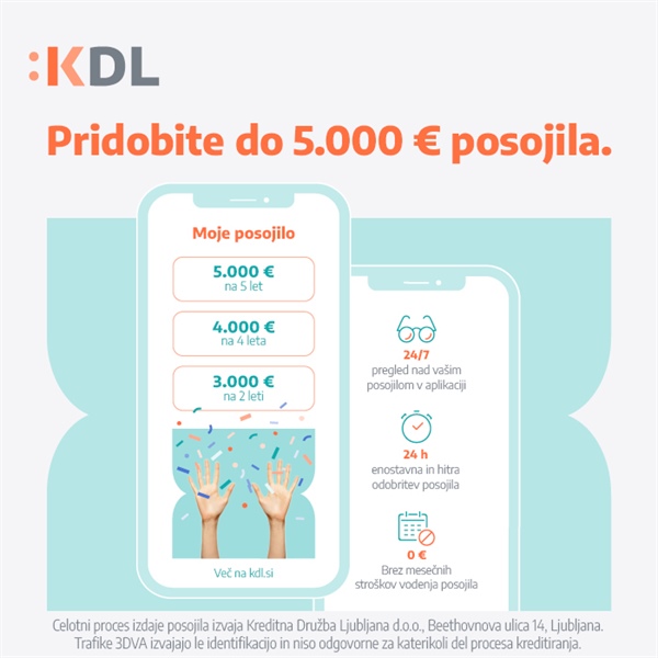 Pridobite do 5.000 € posojila Kreditne Družbe Ljubljana v izbrani 3DVA trafiki