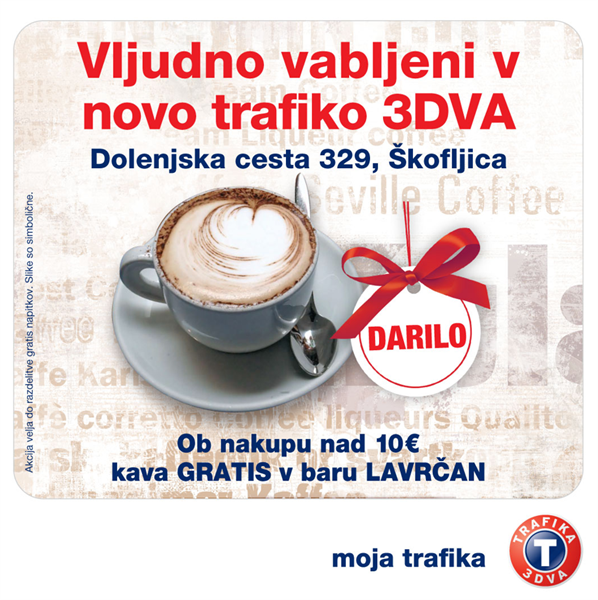 V novi trafiki Škofljica kava GRATIS